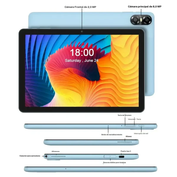 Tableta Android PRITOM 15 de 10,1 inch, 16 GB de RAM, 64 GB de ROM, con funda con teclado y bolígrafo, cámara doble, batería de 8MP, 6000mAh, regalo Ideal para la escuela y el día a día - Image 3